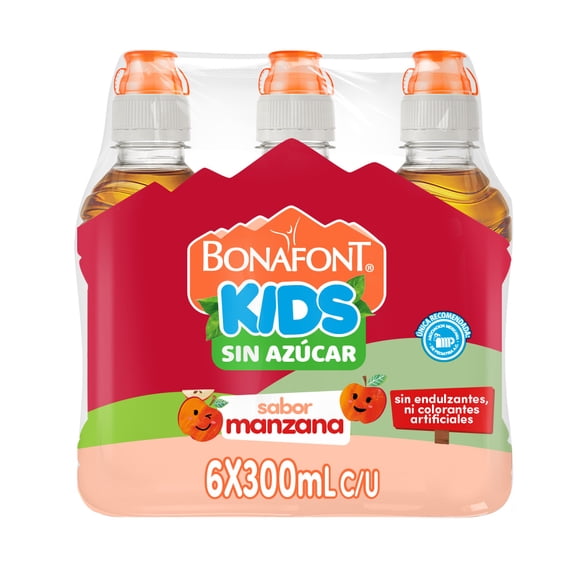 Agua Bonafont Kids sabor manzana sin azúcar 6 pack 300 ml c/u