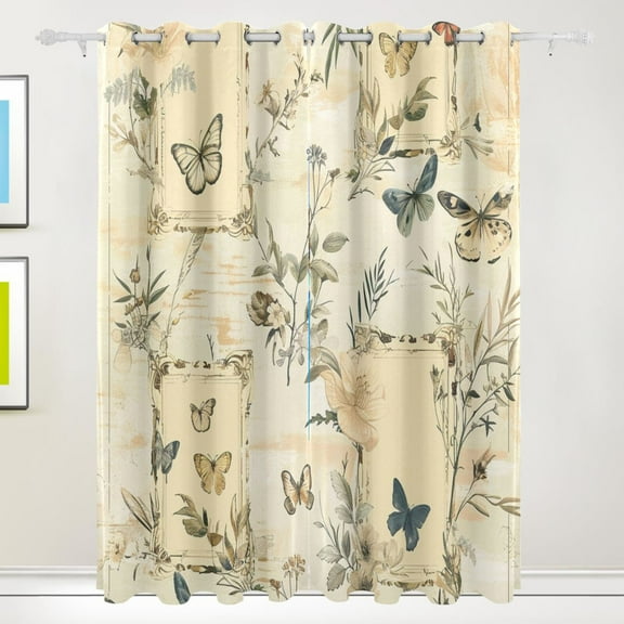 Vintage Print Black Out Curtains 72 Inch Length Curtains for Sliding Glass Doors Bedroom Living Room 2 Pack