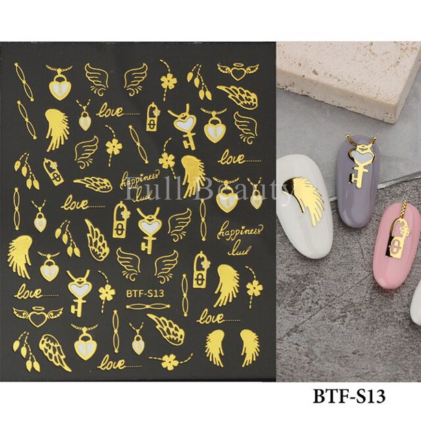Pegatinas de corazón bronceado para uñas, deslizadores adhesivos de mariposa, estrella y Luna láser dorado y plateado, accesorios para decoración de uñas DIY, GLBTF-S Deco Dengxun unisex