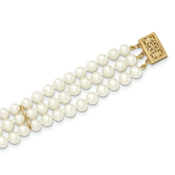14k 5-6mm 3 Strand Freshwater Cultured Pearl Bracelet
