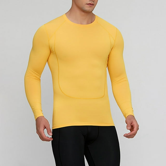 ylioge T-Shirts de Course pour Hommes à Manches Longues à Séchage Rapide T-Shirts Extensibles Coupe Ajustée Chandail à Col Rond Compression Gym Athlétique Entraînement T-Shirts Hauts