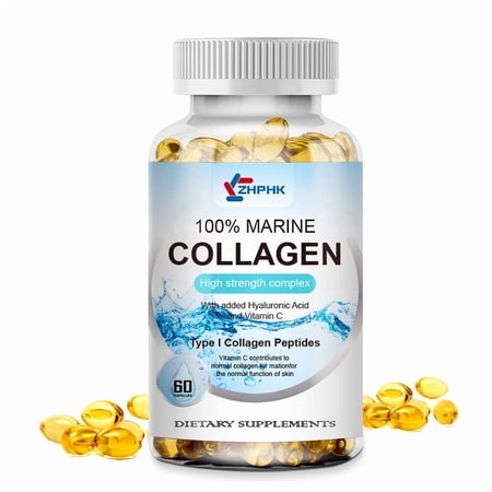 ZHPHK Collagen Peptides Pills 1300mg Marine Collagen With Hyaluronic Aid & Vitamin C,60 capusles