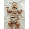 thumbnail image 6 of BemeyourBBs Infant Baby Boy Mama's Boy Outfit Newborn Boys Summer Clothes Waffle Knit Stripe Letter Embroidery Short Sleeve Romper Elastic Waist Shorts 2 Piece Set, 6 of 9