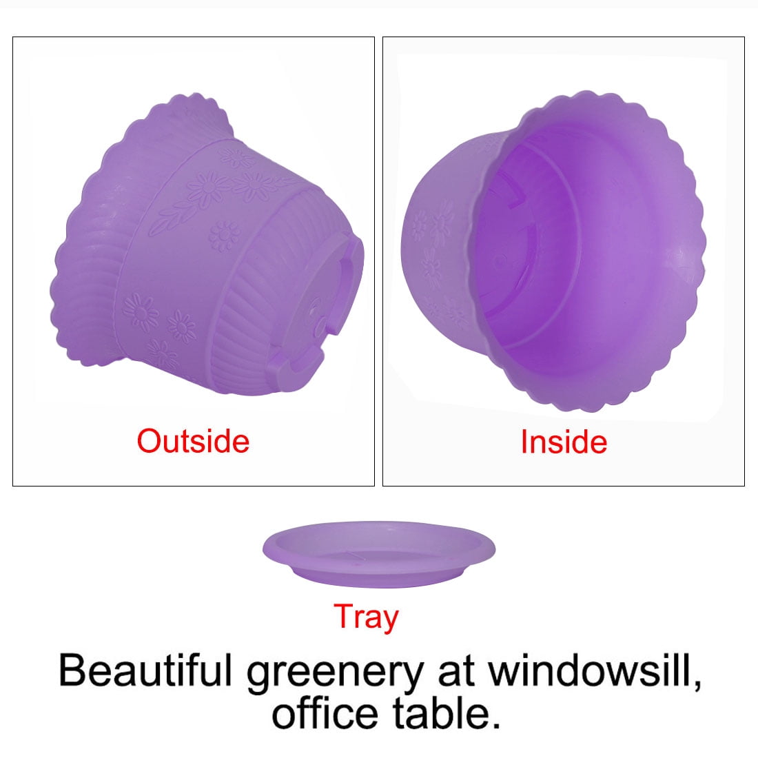Unique Bargains Home Office Plastic Garden Table Decor Flower Plant Pot Planter Container Holder Purple