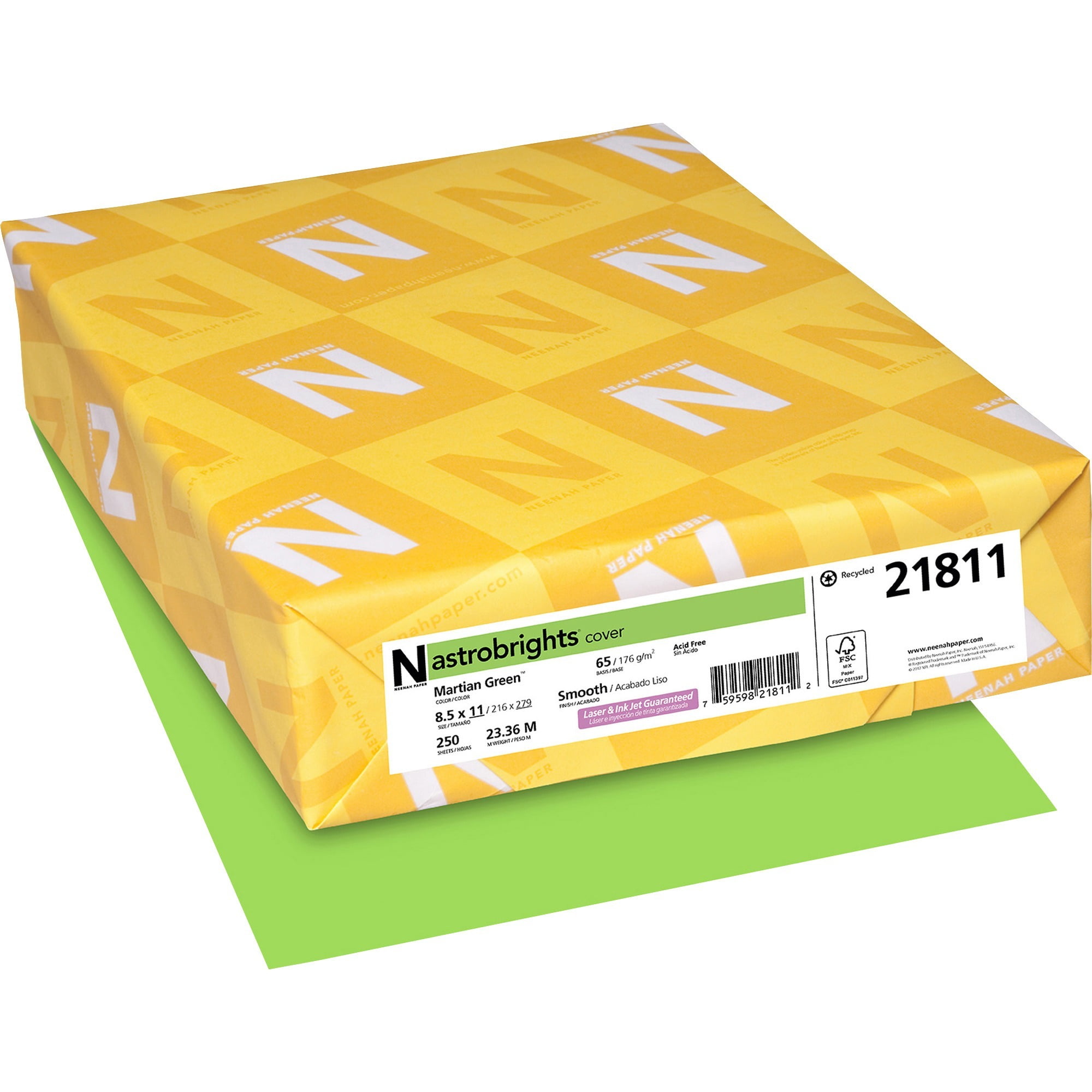 Astrobrights, WAU21811, Colored Cardstock, 250 / Pack, Martian Green (Lime Green)
