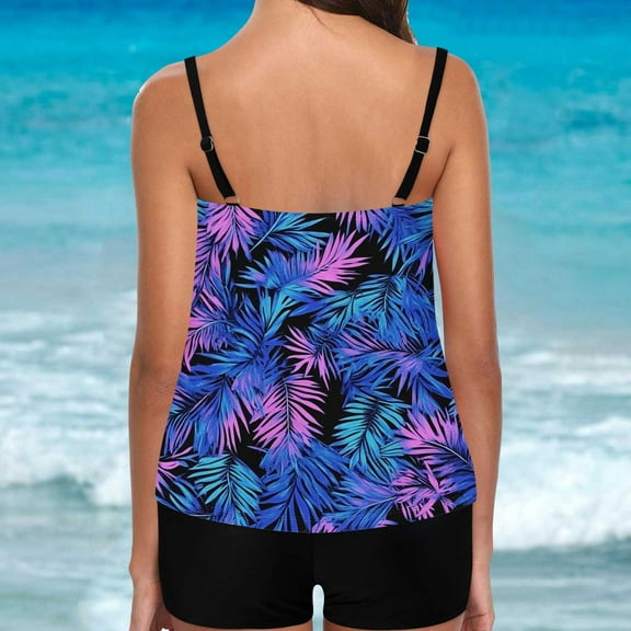 FDGIU 2025 Trendy Women's Floral Tankini Swimwear Set, Modest Athletic Bathing Suit with Shorts, Tummy Control Two Piece Swimsuits for Beach & Pool;High Waisted Swimsuit