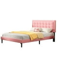thumbnail image 6 of Unizone Bed Frame Queen Size with Upholstered Headboard, Modern Tufting Style, Pink, 6 of 12