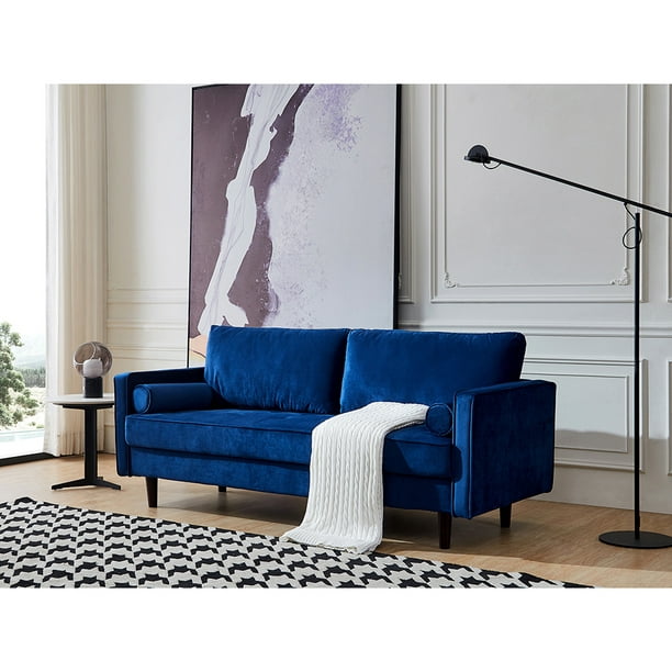 Veryke Modern Velvet Fabric Couch Sofa Upholstered Futon Sleeper Sofa Bed 79 Blue Walmart Com Walmart Com