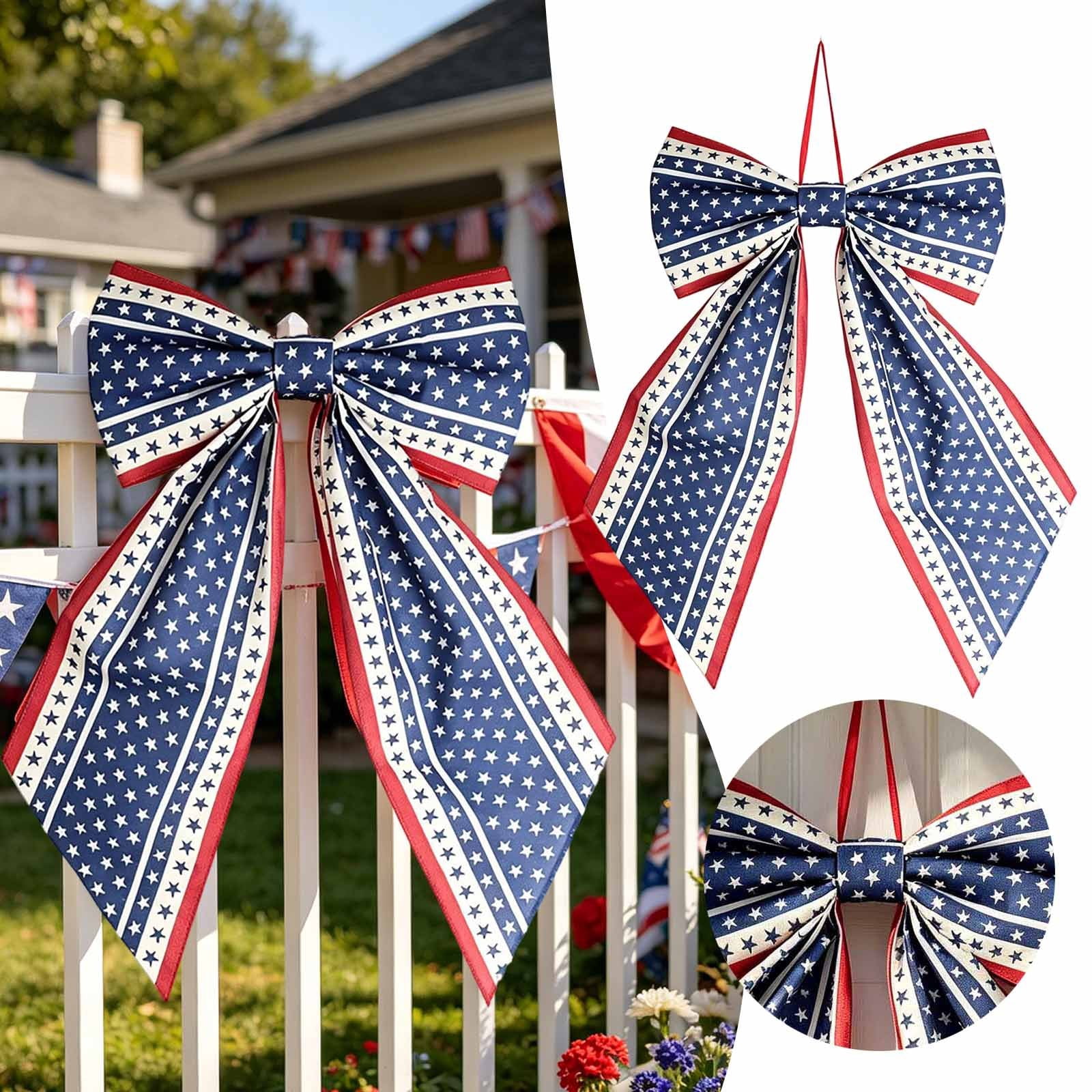 Patriotic Wreath Bows for Front Door Large 35.4" Red White and Blue Ribbon with Stars and Stripes for 4th of July Memorial Day Indoor Outdoor Party Decor