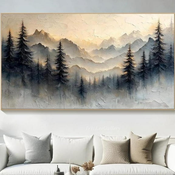 Miluva Forest Wall Art Mountains Textured Landscape Modern Nature Minimalist Wall Art Wabi Sabi Wall Decor Livingroom Art Decor For Living Room Bedroom, 8x12 UNFRAMED