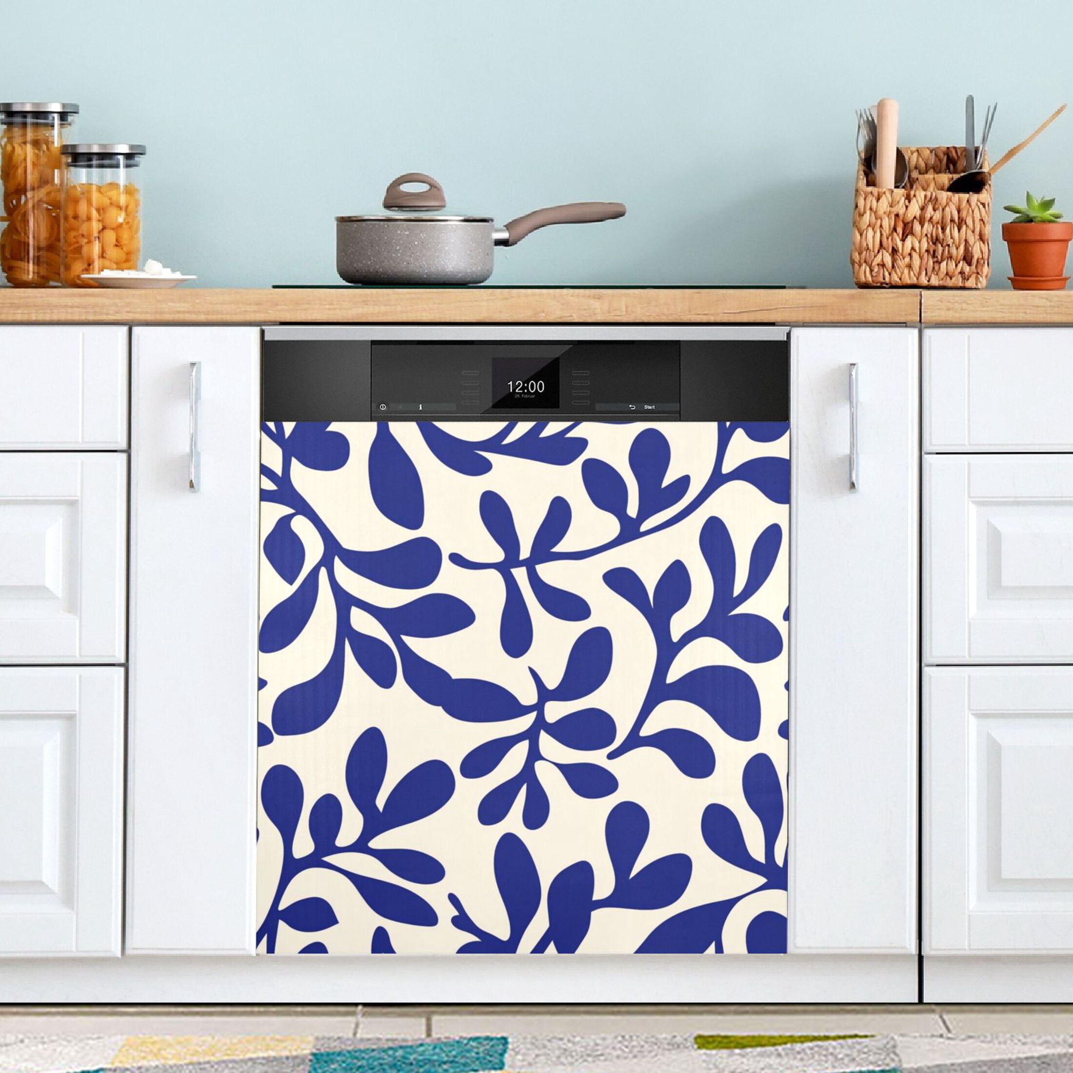 Dishwasher Magnetic Sticker 23x26 Inch Refrigerator Magnetic Sticker Washing Machine Magnetic Sticker Kitchen Panel Magnetic Sticker Home Decor Dark Blue Pattern