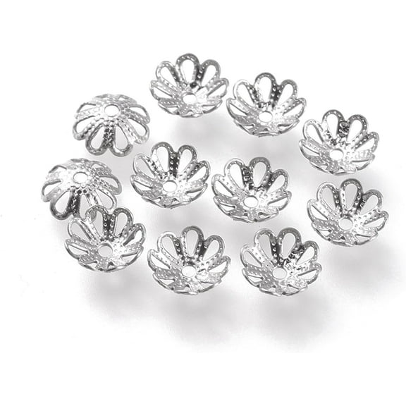 200Pcs 304 Stainless Steel Fancy Flower Bead Caps Multi-Petal Bead Cap Bails End Charm Stainless Steel Color Caps Spacer Beads for DIY Bracelets Necklace Jewelry Making 7x7x2.5mm