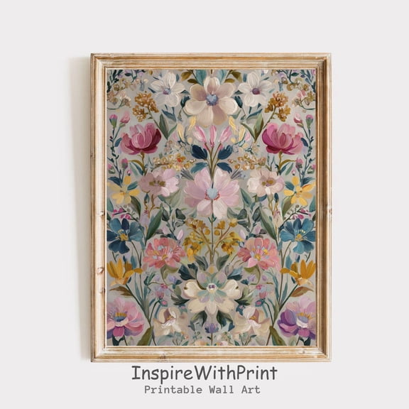 Vintage Floral Wallpaper Wall Art Print, Grandmillennial Botanical And Cottage Decor