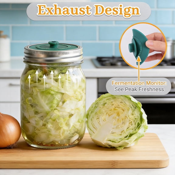 4-Pack Silicone Fermentation Lids for Wide Mouth Mason Jars - Waterless Airlock Pickle Pipes with Smart Date Tracker - BPA-Free Fermenter Caps for Sauerkraut, Kimchi & Pickles (Jars Not Included)