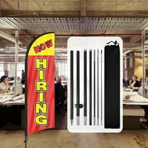QSUM Now Hiring Swooper Flag Pole Kit ,8.2FT Feather Flag Business Advertising Sign，Now Hiring Advertising Flag