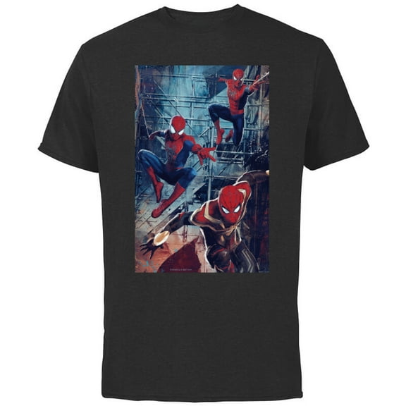 Marvel Spider-Man: No Way Home Spider-Men Jump - Short Sleeve Cotton T-Shirt for Adults – Customized-Black