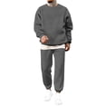 thumbnail image 2 of Men's Fleece Crew Neck Tracksuit Long Sleeve Sweatshirt & Drawstring Jogger Pants Set Dark Gray XXL, 2 of 5