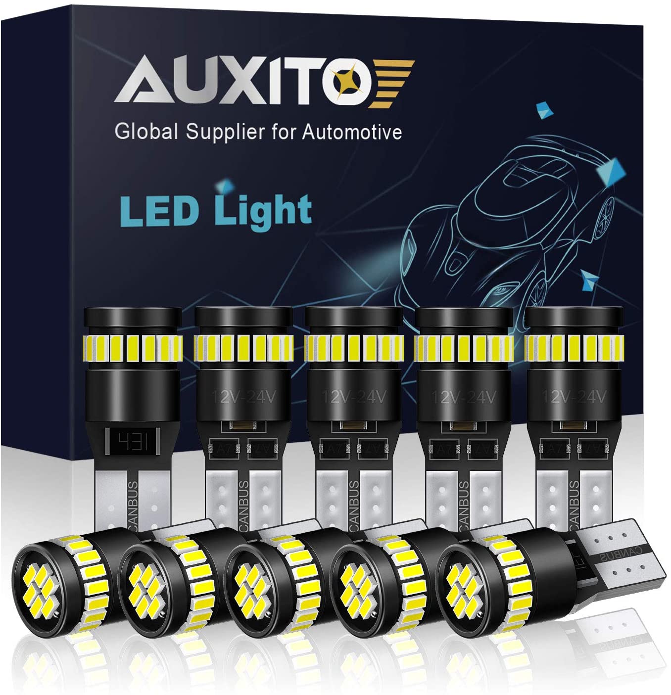 AUXITO 194 LED Light Bulb 6000K White Super Bright 168 2825 W5W T10