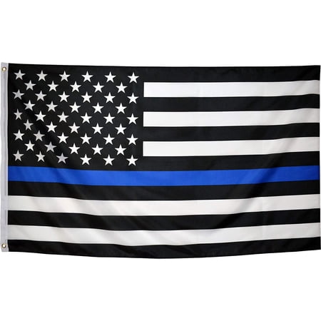 TOPFLAGS 3x5 Foot Thin Blue Line USA Flag - Vivid Color and Fade Proof - Canvas Header and Double Stitched - Honoring Law Enforcement Officers Flags Polyester with Brass Grommets