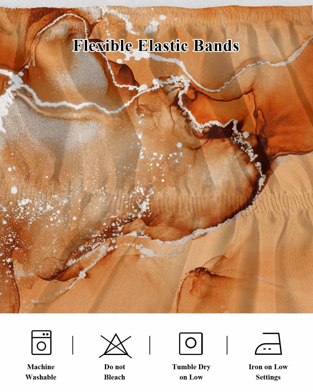 Burnt Orange Abstract Bed Skirt California King Size 18" Drop Silver Marble Ripples Luxury Fluid Art Ruffled Wrap Around Bed Skirts Adjustable Elastic Bedskirt Dust Ruffle for California King Beds