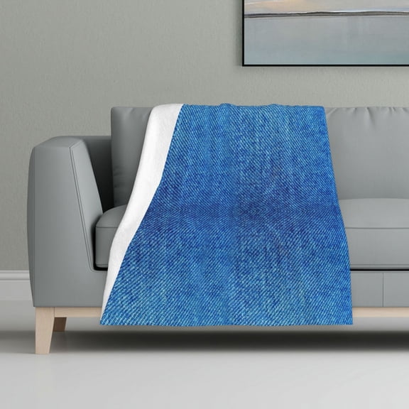 Denim Blue Print Blanket Warm Plush Throw Blanket Soft Flannel Lightweight Throw Blankets 32"X48"
