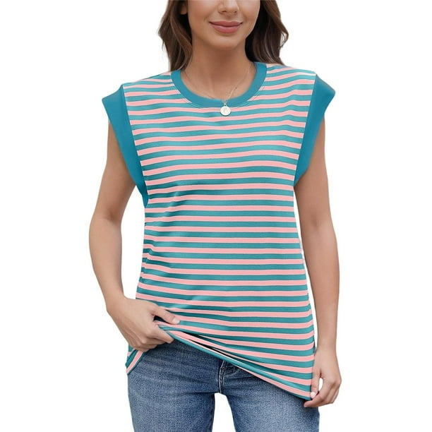 Camisetas Básicas de Verano para Mujer, Camisetas Informales Sin Mangas, Camisetas Holgadas XXL, Color Azul Polvo