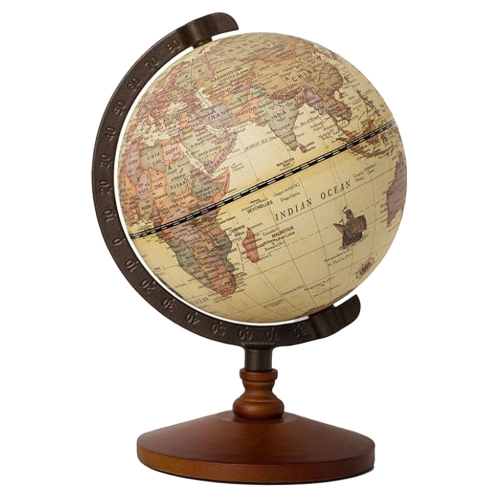 5" Vintage Antique Desktop Table Decorative Wood Globe Earth World Map Globe 