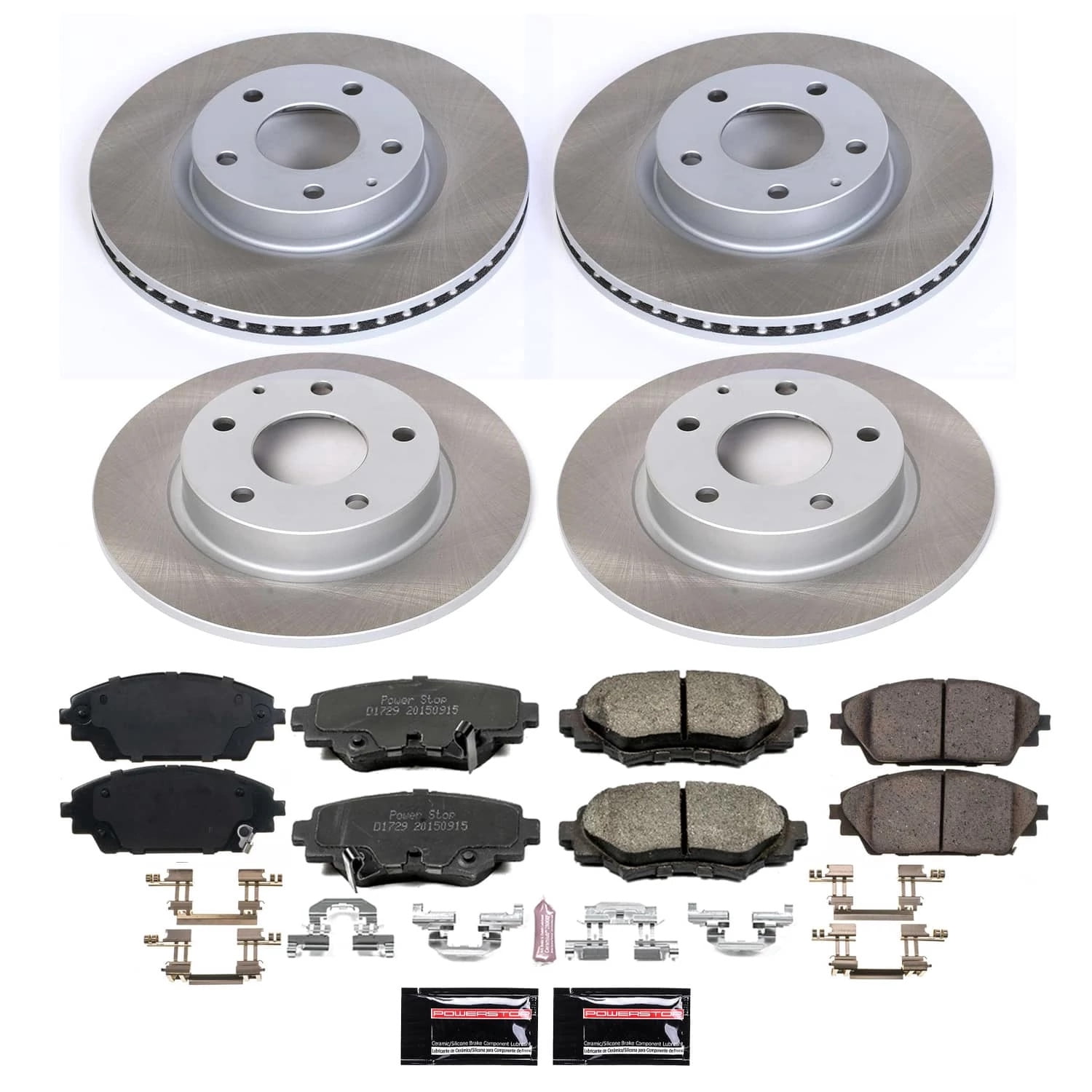 PowerStop Front and Rear Semi-Coated Rotor and Low-Dust Ceramic Brake Pad Kit SC6972