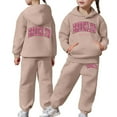 thumbnail image 3 of Gelikeya Girls 2 Piece Outfits Sweatsuit City Letter Print Pullover Hoodie Sweatshirt Lounge Sets Jogger Sweatpants 2-13 Years (Khaki, 2-3 Years), 3 of 8