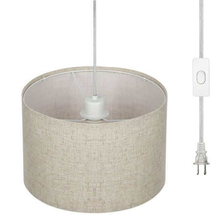 

DEWENWILS Plug in Pendant Light Hanging Light Fixture with 15ft Clear Cord Beige Linen Shade