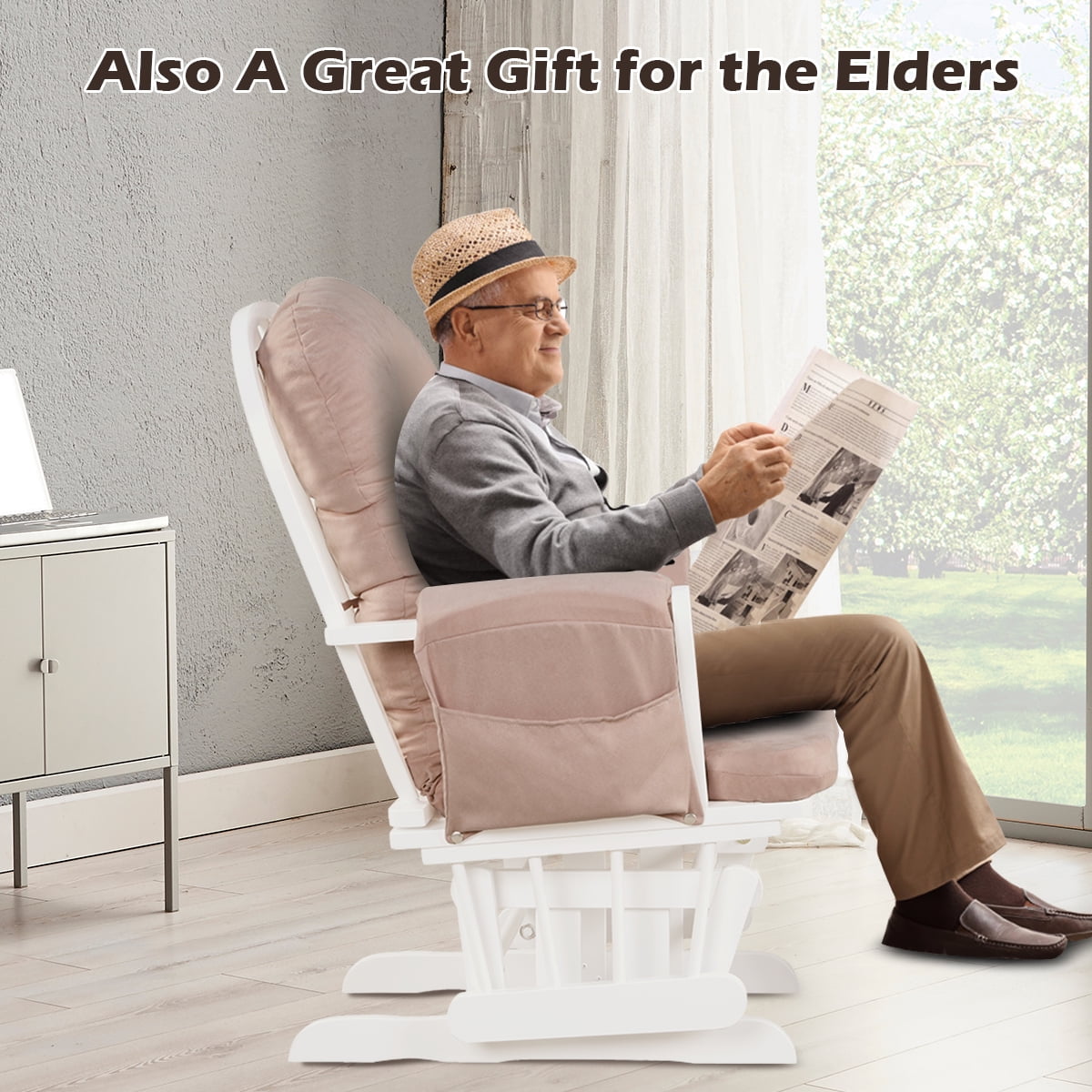Infans Glider and Ottoman Cushion Set Wood Baby Nursery Rocking Chair Pink