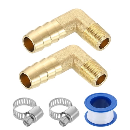 2Pcs Brass Hose Barb Fittings 3/8 x 1/8 NPT 90 Degree Elbow Hose Connector