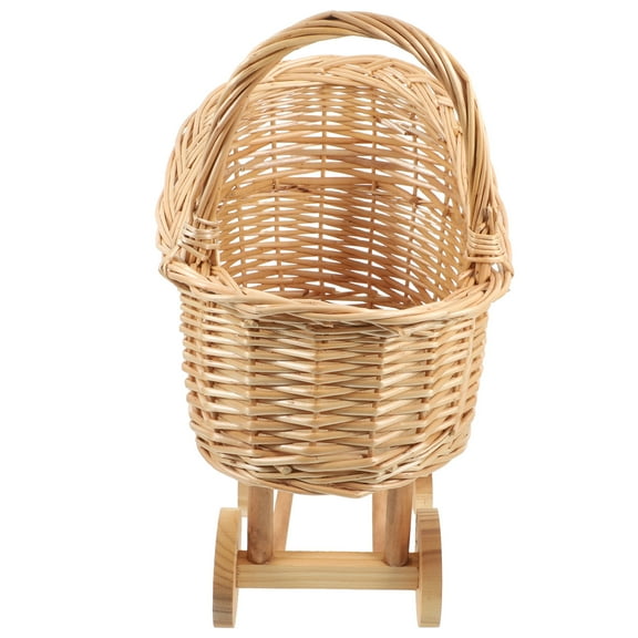 Stroller Flower Basket Baby Rolling Cart Woven Yellow