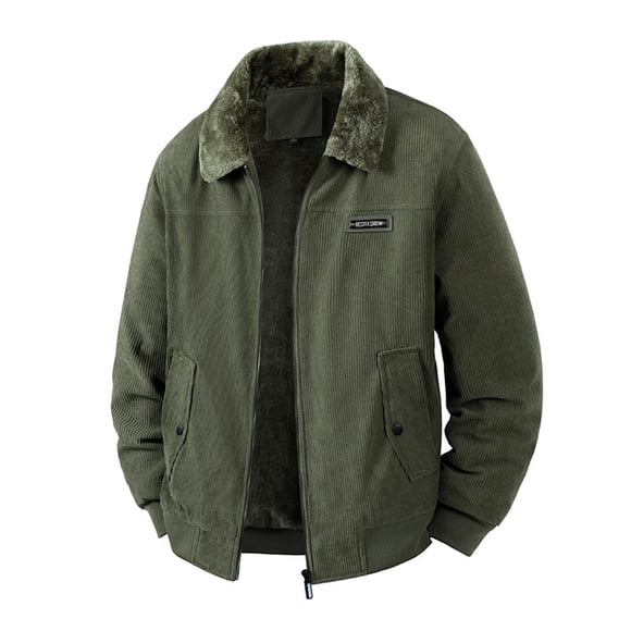 Men's Corduroy Jacket, Thick Warm Winter Coat for Men, Casual Outerwear with Pockets, Long Sleeve Zip Up Casual Jacket