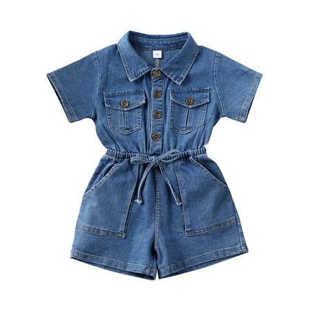 

Ma&Baby 6M-4T Toddler Baby Girls Denim Romper Short Sleeve Ruffle One Piece Short Jumpsuit Pants