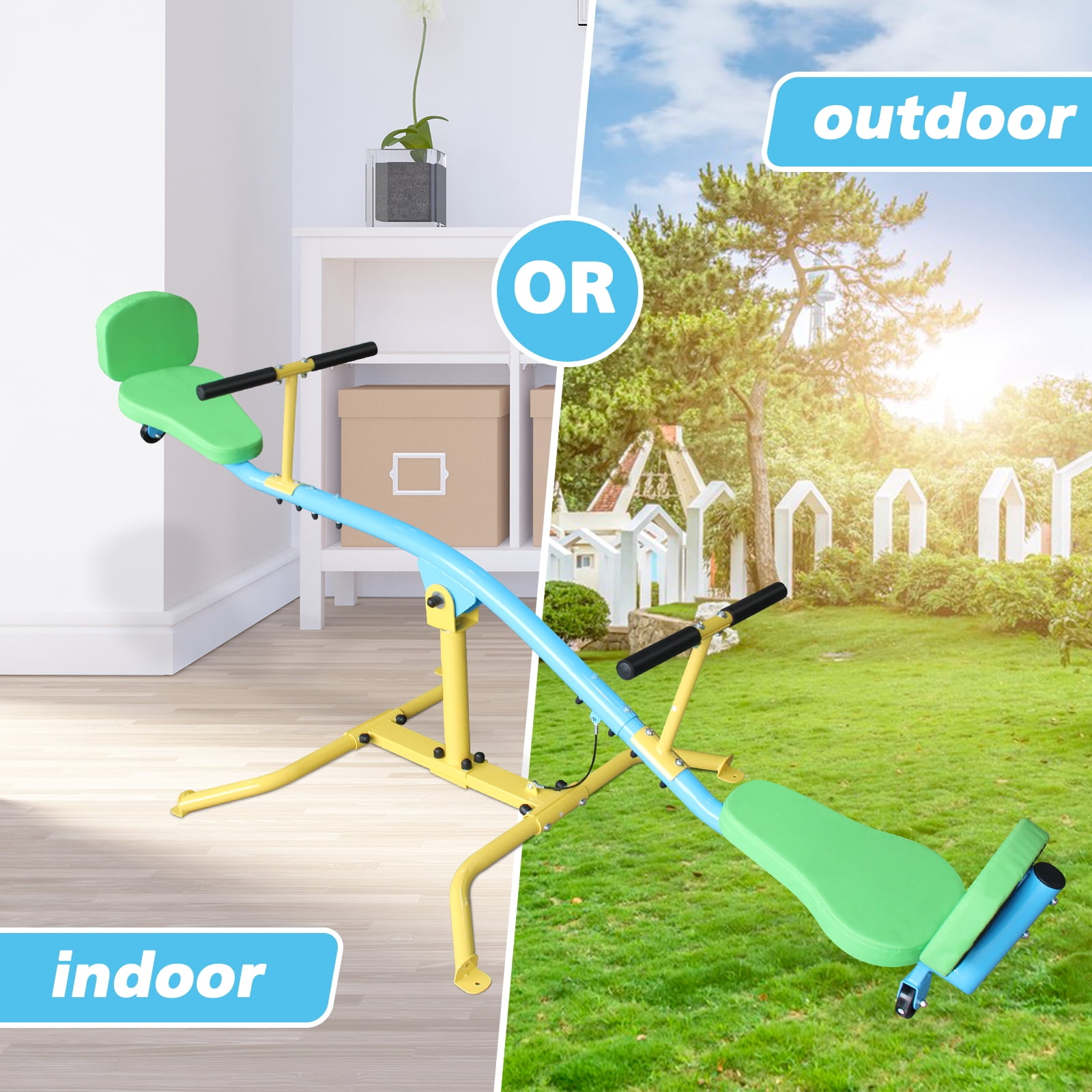 Children's Double 360° Rotating Seesaw with Backrest, Indoor Outdoor Playground Rocking Horse Toy for Kindergarten, Kids Ages 3+