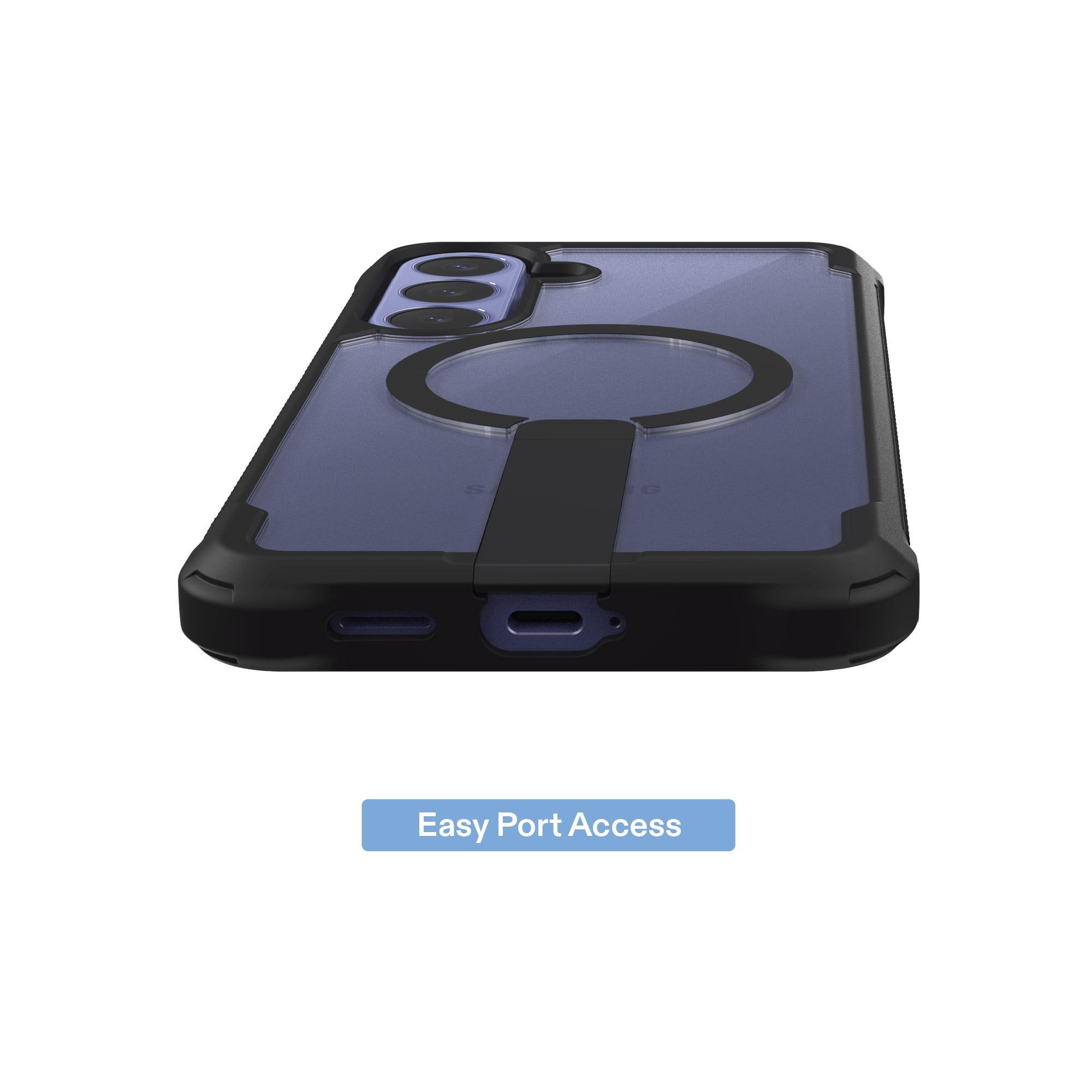 onn Dual-Layer Phone Case with Kickstand for Samsung Galaxy S26 FE / S25 FE, Magnetic Compatible - Clear/Black