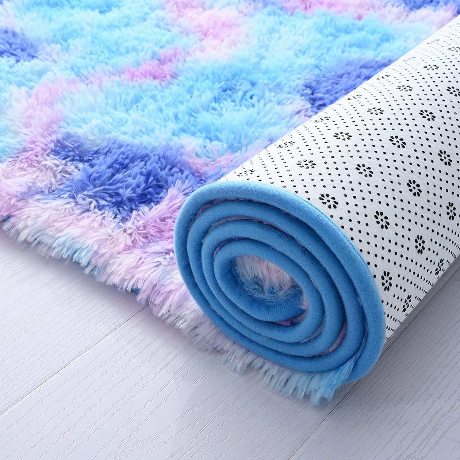 Noahas Soft Fluffy Rainbow Rugs for Girls Bedroom 4x6, Shaggy Kids Playroom Rugs, Colorful Plush Rug for Living Room Nursery, Cute Fuzzy Carpet Home Decor Mat for Baby Toddlers Teens, Purple