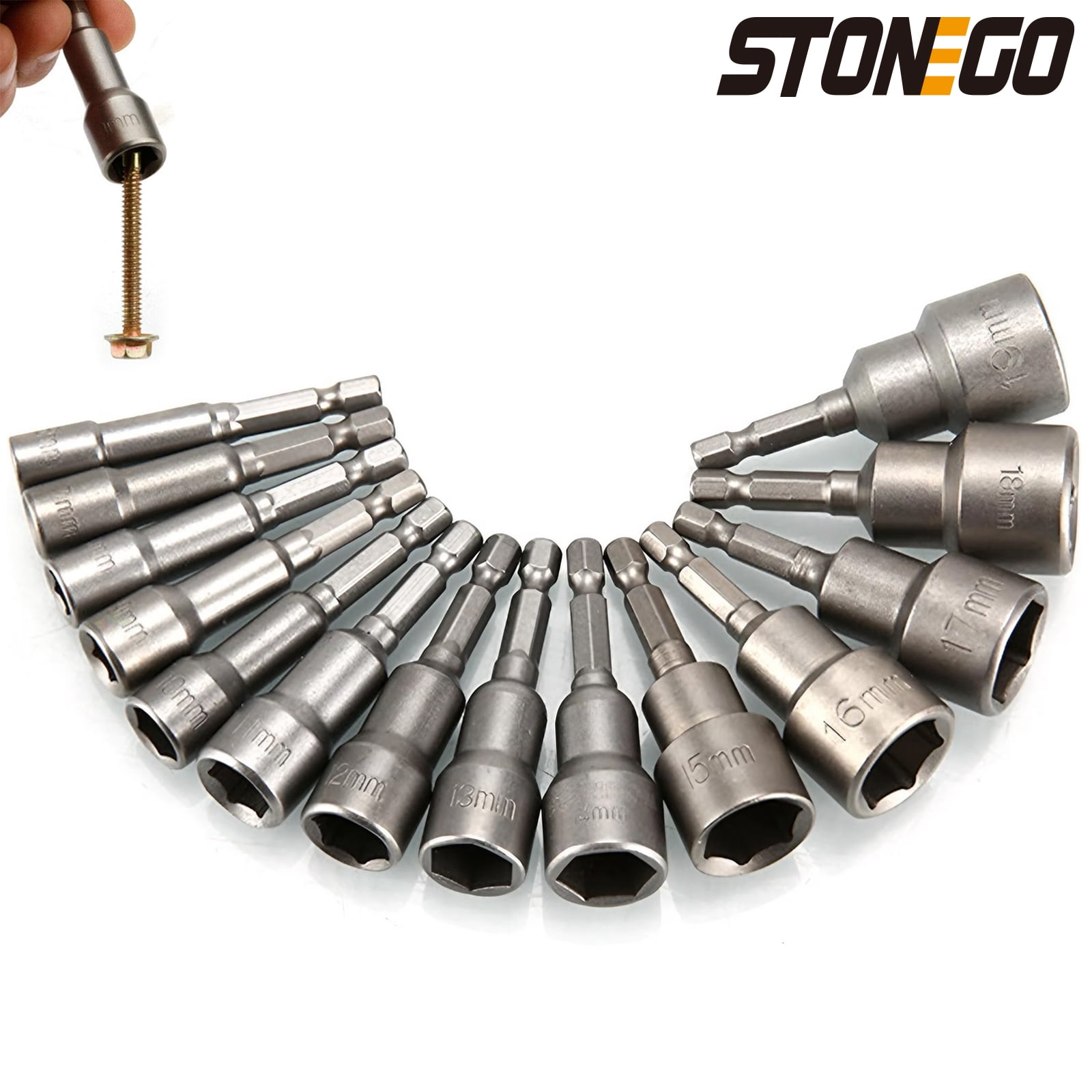 STONEGO 5/6/8/9/14Pcs Hex Magnetic Socket Sleeve Set - Nut Driver Drill Bit Adapter for Quick and Secure Fastening, Ideal for Automotive, Home Repair, and DIY Projects