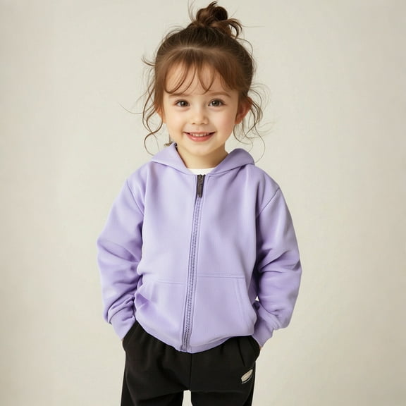 Kids Hoodies for Girls Purple Zip Up Hooded Long Sleeve Pullover Tops Fall Winter Clothes Toddler Girls Clothes 5-6 Years