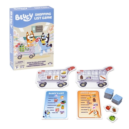 Bluey Shopping List Game, Join Bluey, Bingo, Bandit & Chilli On a Fun Supermarket Adventure, Race To Fill Your Trolley In This Fun Memory and Matching Game, 2-4 players, Ages 3 