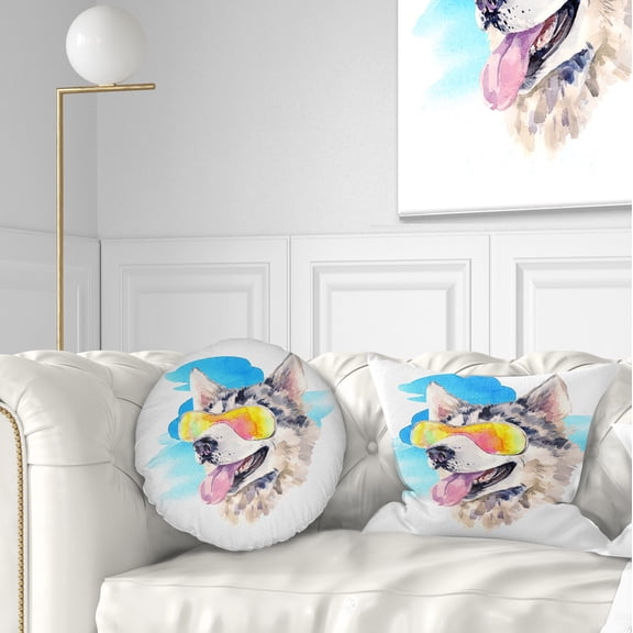 Designart Siberian Husky Dog in Sunglasses - Animal Throw Pillow - 12x20