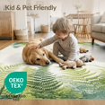 thumbnail image 4 of ODIKA 4'x6' Washable Area Rug Pet Friendly, Non-Shedding Teal Farmhouse Watercolor Forest Hardwood Long Fern Frond Design on Vintage Wash for Bedroom, Reading Nook, 4 of 7