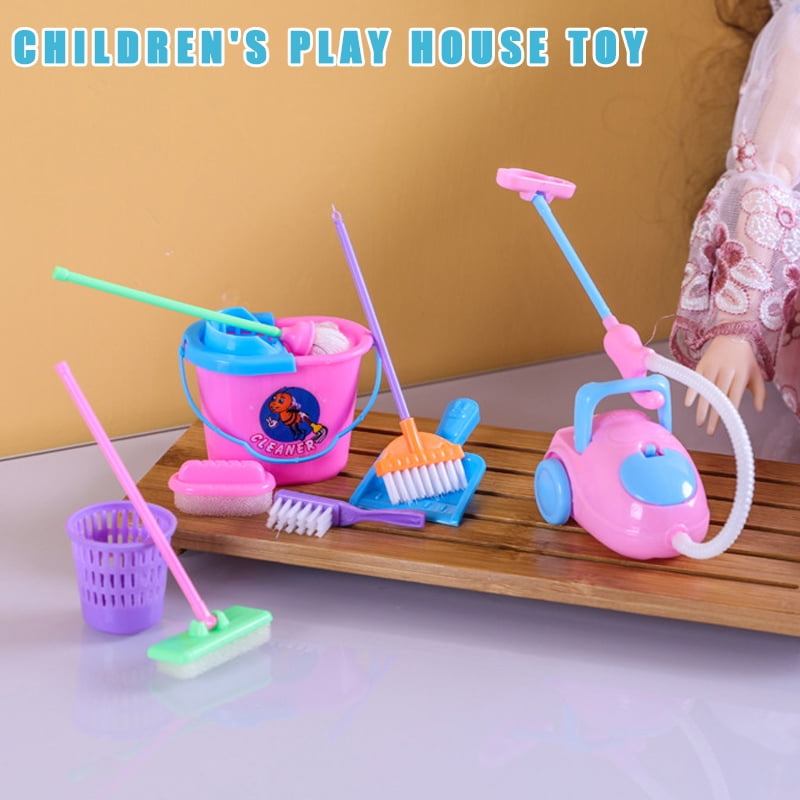 9pcs/Kit Kid Baby role-Play House Pretend Cleaning Bucket Dustpan Brush Toy Gift 