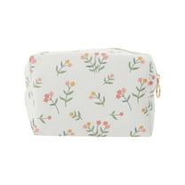 Unique Bargains 1 Pc Portable Print Makeup Bag White Pink Polyester