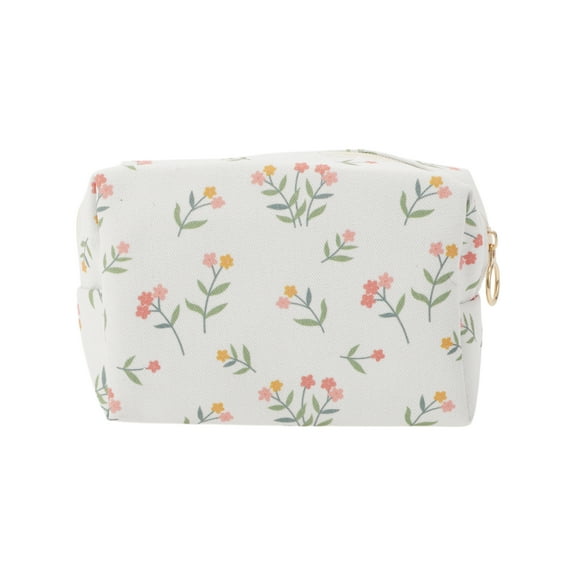 Unique Bargains 1 Pc Portable Print Makeup Bag White Pink Polyester