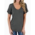 thumbnail image 3 of Womens V-Neck Shirts with Front Pocket Decoration Short Sleeve Solid Casual Loose Fit Trendy T-Shirt, 3 of 4