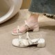 thumbnail image 4 of Women Bow Low Block Heeled Sandals Open Square Toe Shoes, 4 of 6