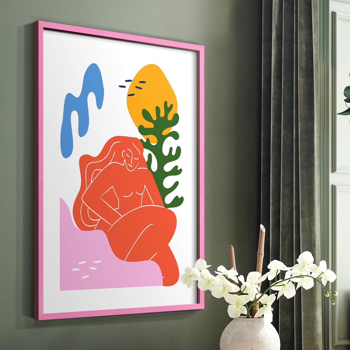 Matisse CDXLIX in Pink Solid Wood Framed Print No Nail Hanging