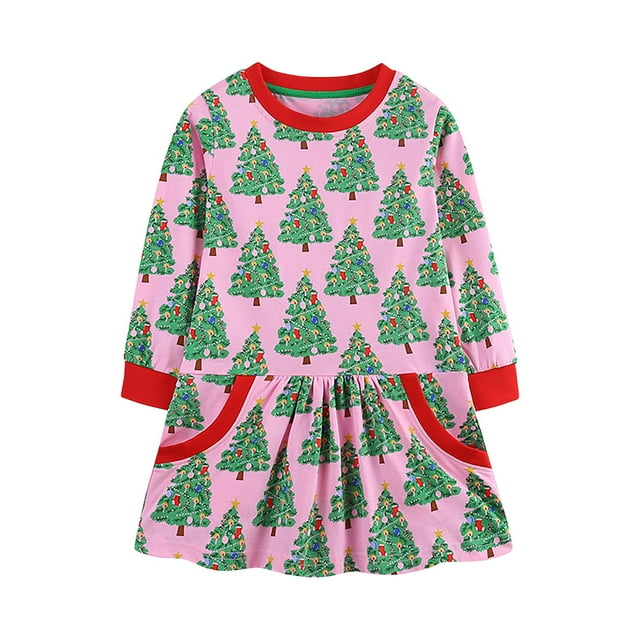 Splozh Robes pour Filles à Manches Longues Robe à Manches Longues pour Tout-Petites Automne Automne Coton Décontractée Robe Chemise Floal Rose, 2 Ans